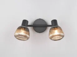 LED Deckenstrahler 2-flammig mit Glasschirmen Chrom bedampft, Breite 29cm