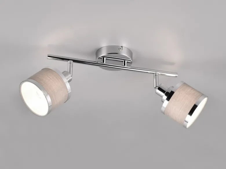 LED Deckenstrahler 2-flammig mit Stoffschirmen Grau, Breite 52cm