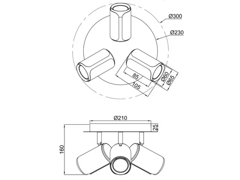 LED Deckenstrahler 3-flammig Metall Schwarz / Coffee, rund Ø 30cm
