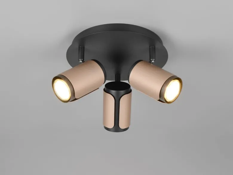LED Deckenstrahler 3-flammig Metall Schwarz / Coffee, rund Ø 30cm
