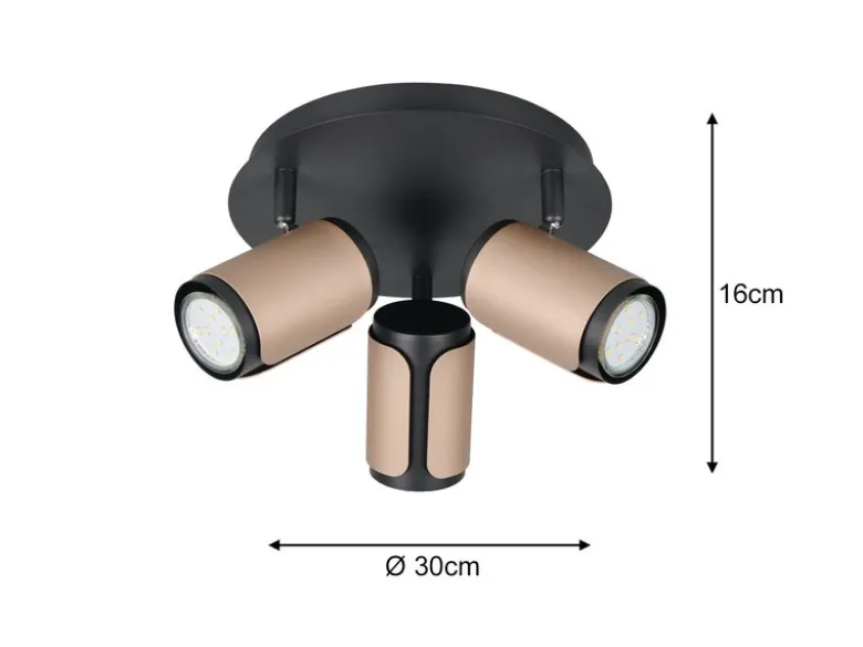 LED Deckenstrahler 3-flammig Metall Schwarz / Coffee, rund Ø 30cm