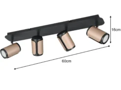 LED Deckenstrahler 4-flammig Metall Schwarz / Coffee, Breite 60cm