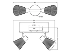 LED Deckenstrahler 2-flammig mit Lampenschirmen aus Papiergarn, B: 40,5cm