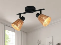 LED Deckenstrahler 2-flammig mit Lampenschirmen aus Papiergarn, B: 40,5cm