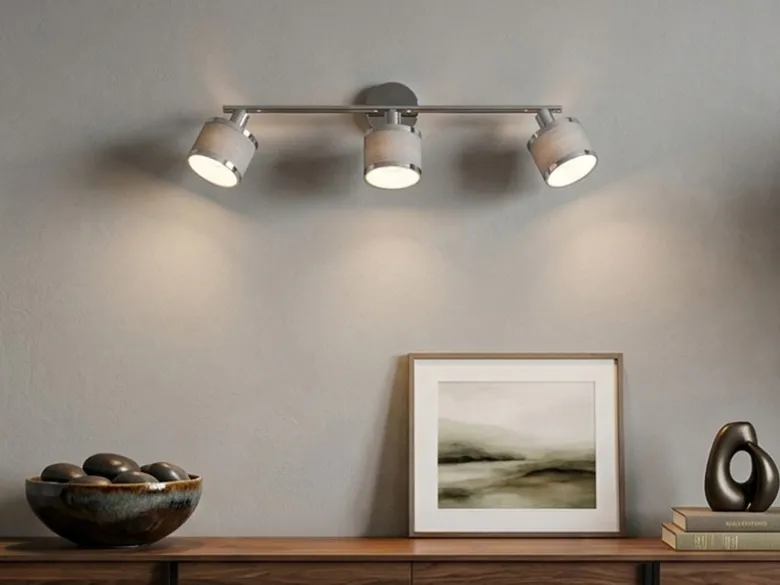 LED Deckenstrahler 3-flammig mit Stoffschirmen Grau, Breite 80cm