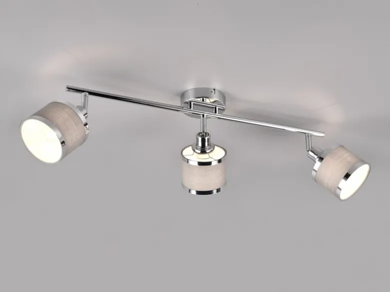 LED Deckenstrahler 3-flammig mit Stoffschirmen Grau, Breite 80cm