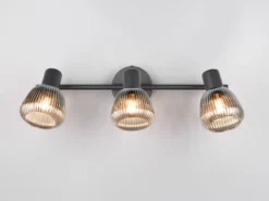 LED Deckenstrahler 3-flammig mit Glasschirmen Chrom bedampft, Breite 47cm
