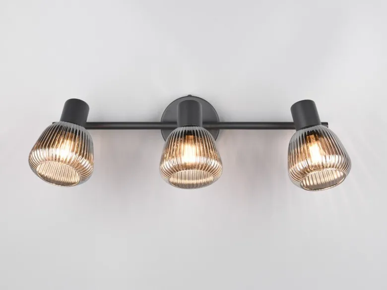 LED Deckenstrahler 3-flammig mit Glasschirmen Chrom bedampft, Breite 47cm