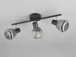 LED Deckenstrahler 3-flammig mit Glasschirmen Chrom bedampft, Breite 47cm