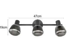 LED Deckenstrahler 3-flammig mit Glasschirmen Chrom bedampft, Breite 47cm