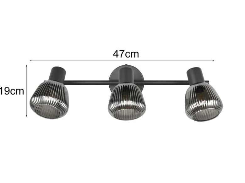 LED Deckenstrahler 3-flammig mit Glasschirmen Chrom bedampft, Breite 47cm