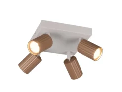 LED Deckenstrahler 4-flammig Metall Hellgrau - Spots Coffeefarbig, Quadrat 20cm