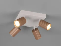 LED Deckenstrahler 4-flammig Metall Hellgrau - Spots Coffeefarbig, Quadrat 20cm