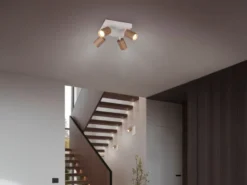LED Deckenstrahler 4-flammig Metall Hellgrau - Spots Coffeefarbig, Quadrat 20cm