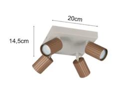 LED Deckenstrahler 4-flammig Metall Hellgrau - Spots Coffeefarbig, Quadrat 20cm