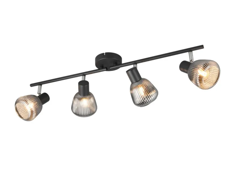 LED Deckenstrahler 4-flammig mit Glasschirmen Chrom bedampft, Breite 70cm