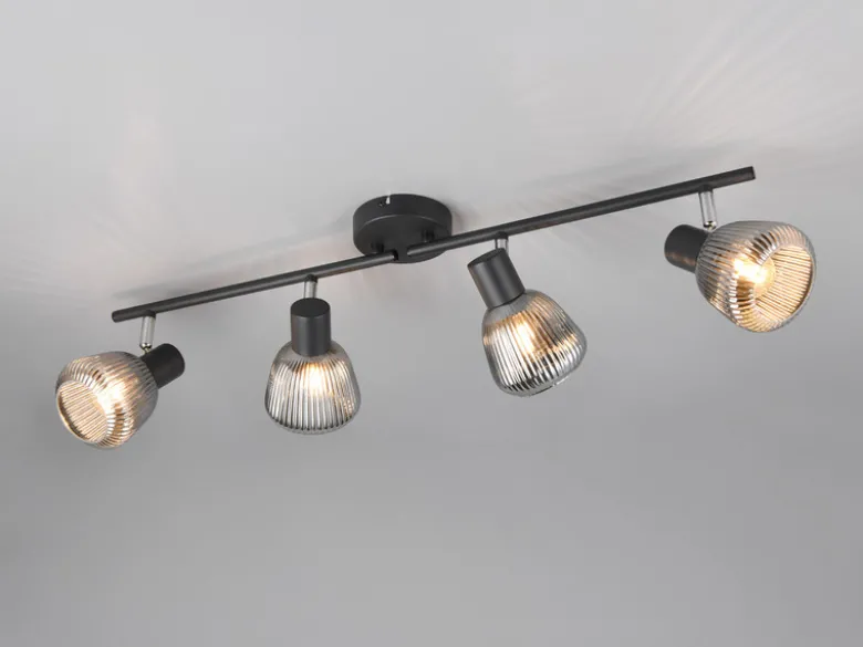 LED Deckenstrahler 4-flammig mit Glasschirmen Chrom bedampft, Breite 70cm