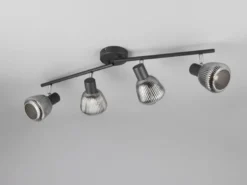 LED Deckenstrahler 4-flammig mit Glasschirmen Chrom bedampft, Breite 70cm