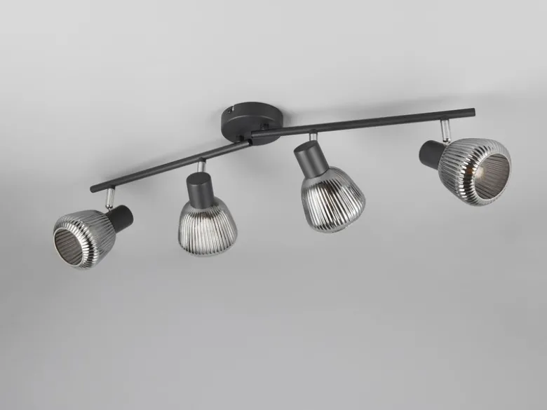 LED Deckenstrahler 4-flammig mit Glasschirmen Chrom bedampft, Breite 70cm