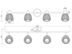 LED Deckenstrahler 4-flammig mit Glasschirmen Chrom bedampft, Breite 70cm