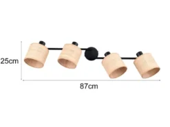 LED Deckenstrahler 4-flammig mit Lampenschirmen aus Bast, Breite 87cm
