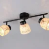 LED Deckenstrahler 3-flammig mit Korb Lampenschirmen aus Bambus, Breite 60cm