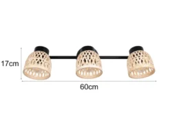 LED Deckenstrahler 3-flammig mit Korb Lampenschirmen aus Bambus, Breite 60cm