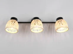 LED Deckenstrahler 3-flammig mit Korb Lampenschirmen aus Bambus, Breite 60cm
