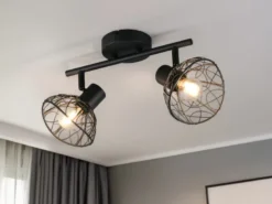 LED Deckenstrahler 2-flammig mit Drahtgeflecht Lampenschirmen, B: 39,5cm