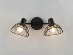 LED Deckenstrahler 2-flammig mit Drahtgeflecht Lampenschirmen, B: 39,5cm