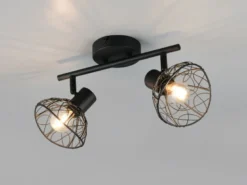 LED Deckenstrahler 2-flammig mit Drahtgeflecht Lampenschirmen, B: 39,5cm