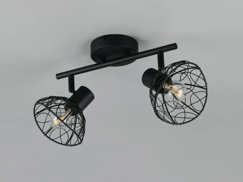 LED Deckenstrahler 2-flammig mit Drahtgeflecht Lampenschirmen, B: 39,5cm