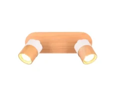 LED Deckenstrahler 2-flammig, Naturholz & Metall Weiß, Breite 28cm
