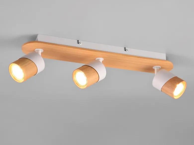 LED Deckenstrahler 3-flammig, Naturholz & Metall Weiß, Breite 48cm