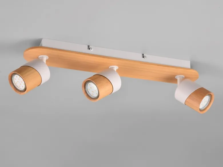 LED Deckenstrahler 3-flammig, Naturholz & Metall Weiß, Breite 48cm