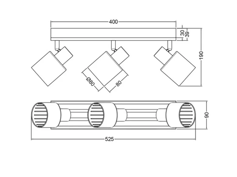 LED Deckenstrahler 3-flammig, Rauchglas Schwarz & Holzlamellen, Breite 52,5cm