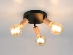 LED Deckenstrahler 3-flammig rund aus Metall in Schwarz & Holzoptik, Ø 29cm