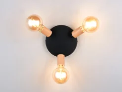 LED Deckenstrahler 3-flammig rund aus Metall in Schwarz & Holzoptik, Ø 29cm
