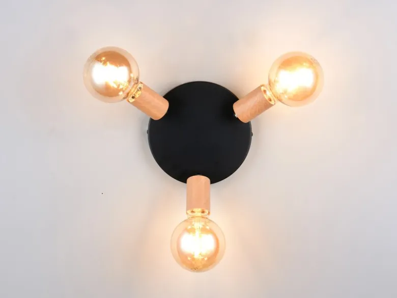 LED Deckenstrahler 3-flammig rund aus Metall in Schwarz & Holzoptik, Ø 29cm