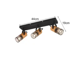 LED Deckenstrahler 3-flammig, Schwarz mit Holz & Gitterschirmen, Breite 44cm