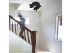 LED Deckenstrahler 3-flammig Schwarz, Stoffschirme Schwarz Gold, Ø 25cm