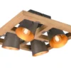 LED Deckenstrahler 4-flammig Silber antik & Gold mit Holz, Quadrat 39cm