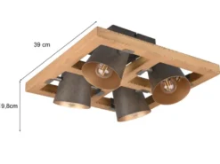 LED Deckenstrahler 4-flammig Silber antik & Gold mit Holz, Quadrat 39cm