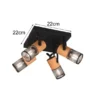 LED Deckenstrahler 4-flammig, Schwarz mit Holz, Quadrat 22cm