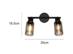 LED Deckenstrahler 2-flammig Schwarz mit Rauchglas Lampenschirmen, Breite 25cm