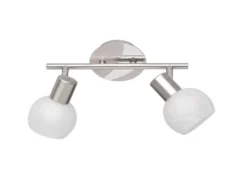 LED Deckenstrahler 2 flammig Silber/Chrom Glas Alabaster, Breite 27cm