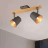 LED Deckenstrahler 2-flammig Silber antik & Gold mit Holz, Breite 42,5cm