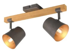 LED Deckenstrahler 2-flammig Silber antik & Gold mit Holz, Breite 42,5cm