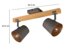 LED Deckenstrahler 2-flammig Silber antik & Gold mit Holz, Breite 42,5cm