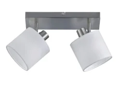 LED Deckenstrahler 2-flammig Silber, Stoffschirme Weiß, Breite 28cm